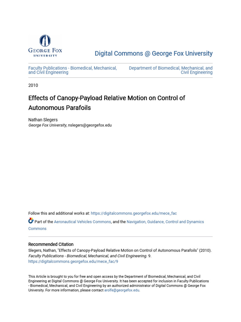 Canopy-Payload Motion in Parafoil Control | PDF | Kinematics | Science ...