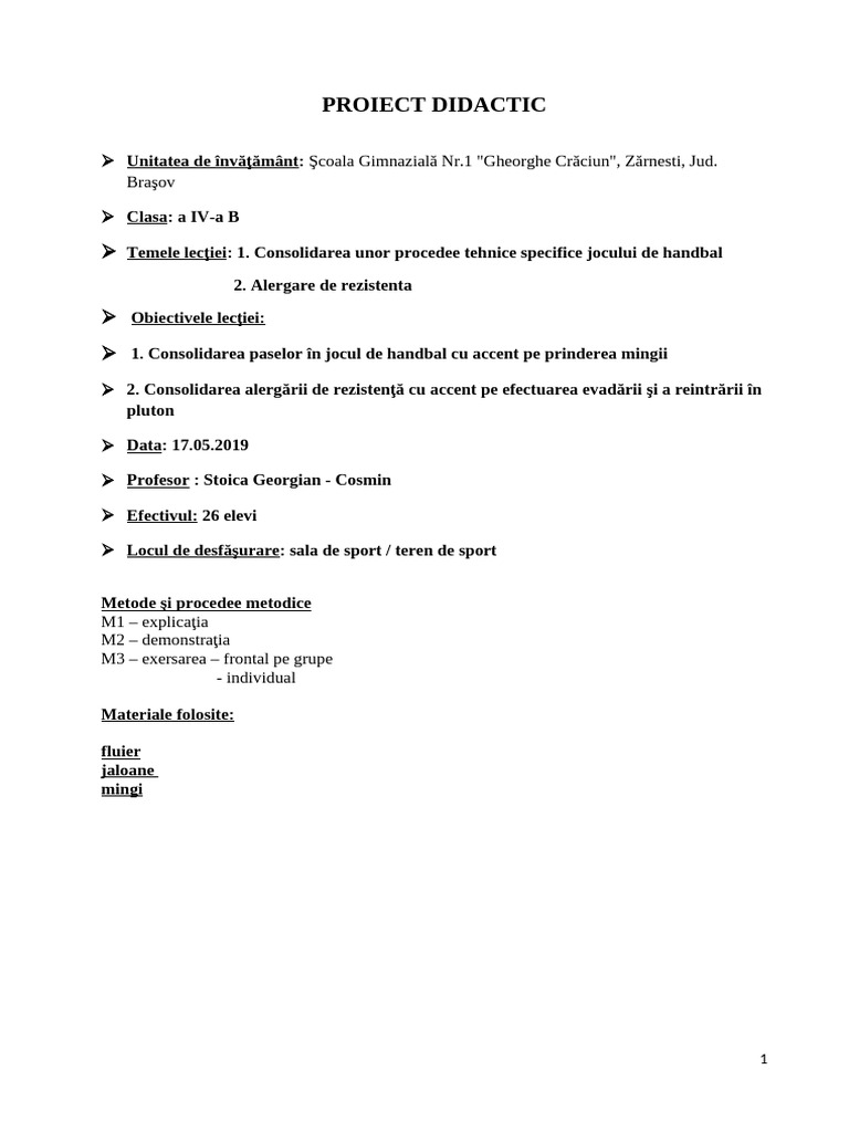 PROIECT DIDACTIC Inspectie 2 | PDF