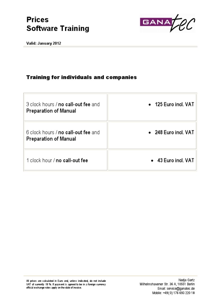 Software Training Pricing Details | PDF