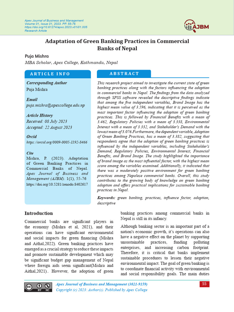 Adaptation of Green Banking Practices in Commercial | PDF