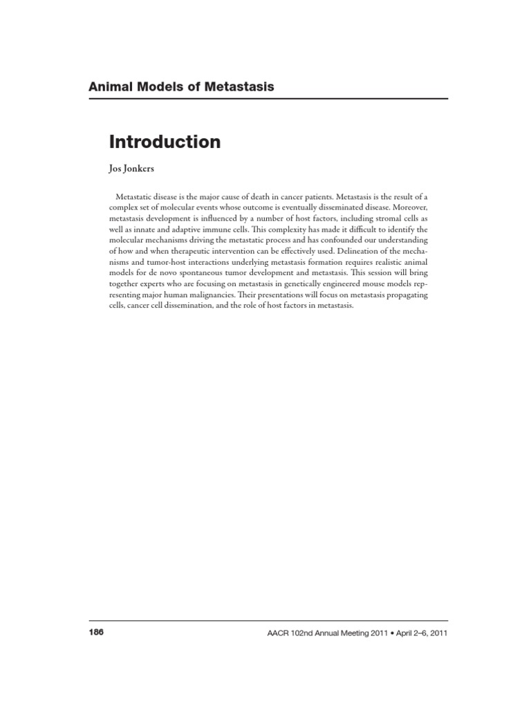 Animal Models in Metastasis Research | PDF | Science & Mathematics