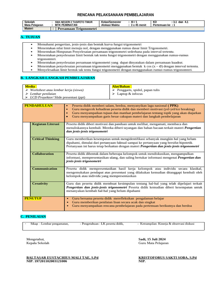 RPP 1 Rev 2020 Peminatan Kelas X | PDF | Teaching Methods & Materials | Art