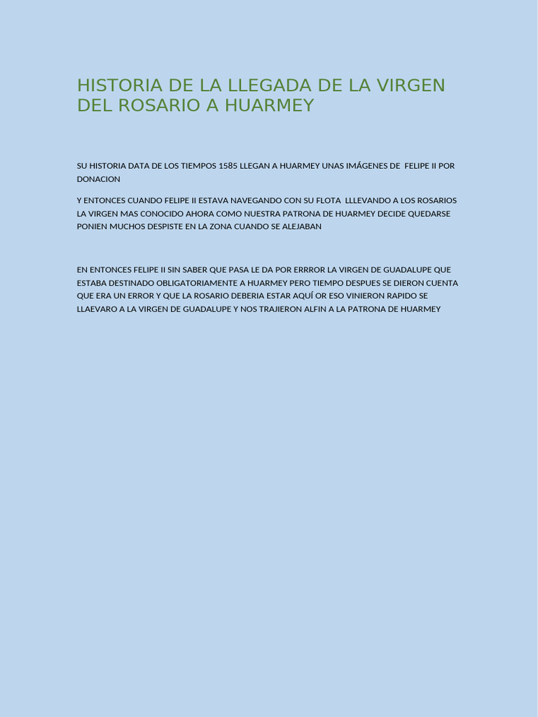 Historia de La Llegada de La Virgen Del Rosario A Huarmey | PDF
