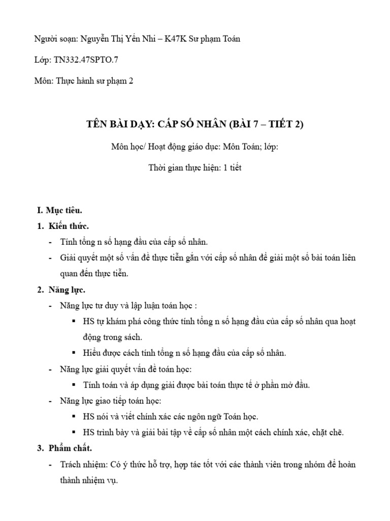 Bài dạy Cấp số nhân (Tiết 2) | PDF