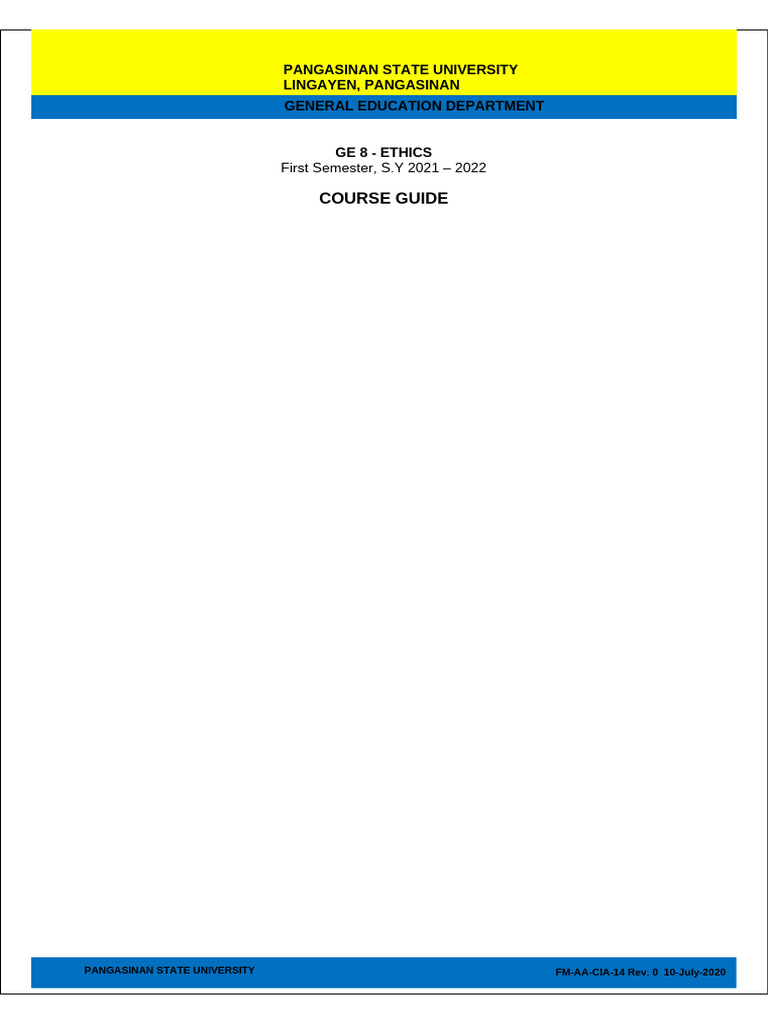 Ethics Course Guide BSE SST I 2 | PDF