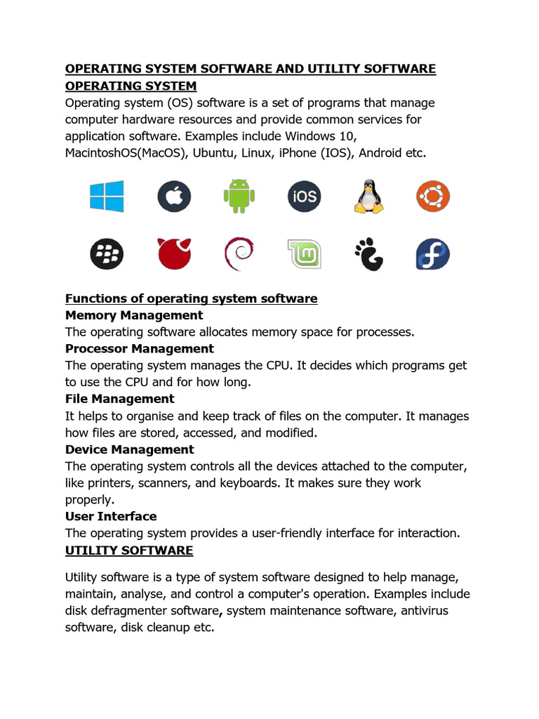 Operating System Software and Utility Software | PDF