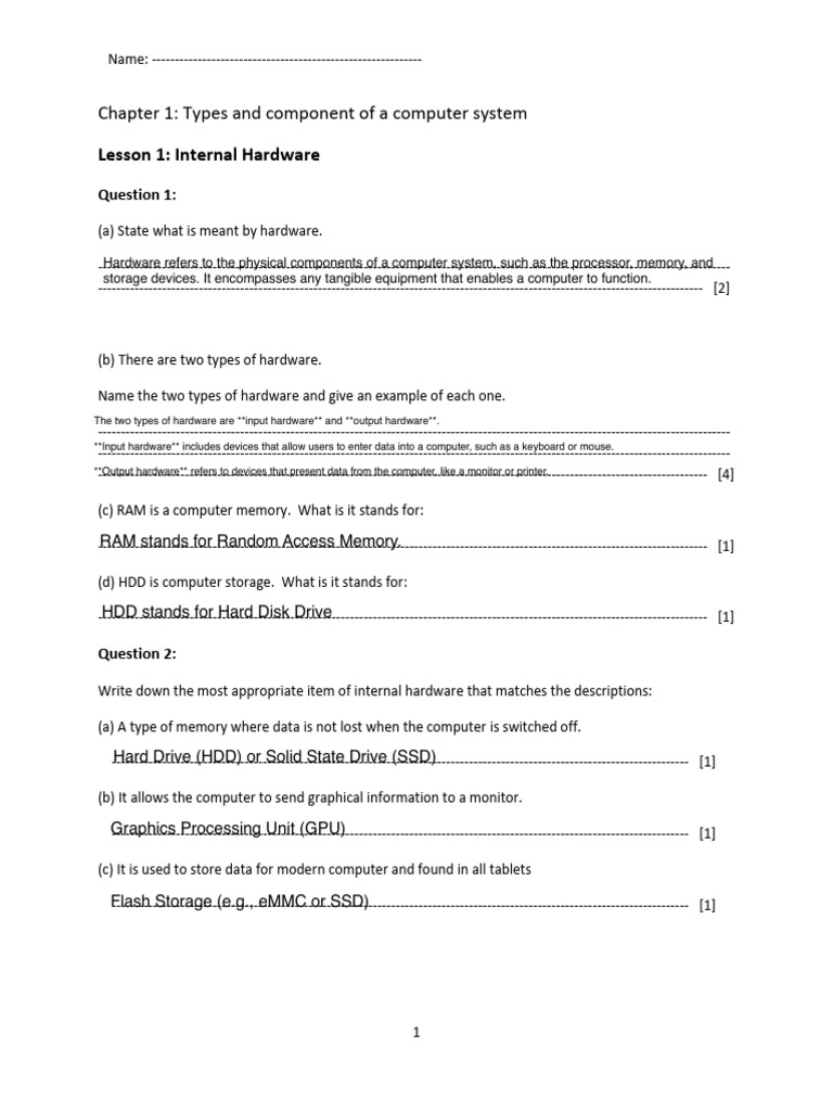 Lesson 1 Internal Hardware hw-1 | PDF