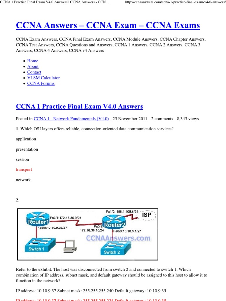 Cisco Chapter Final Exam Answers