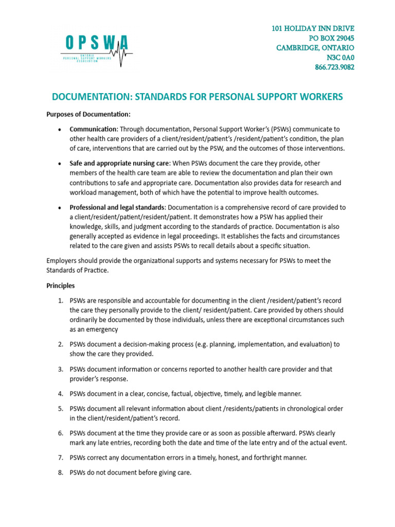 Documentation: Standards For Personal Support Workers: Purposes of ...