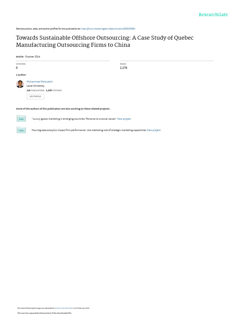 Towards Sustainable Offshore Outsourcing A Case ST | PDF