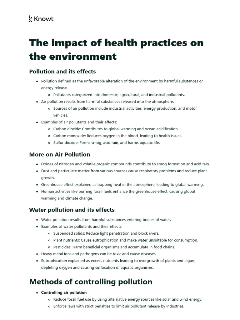 The Impact of Health Practices On The Environment | PDF