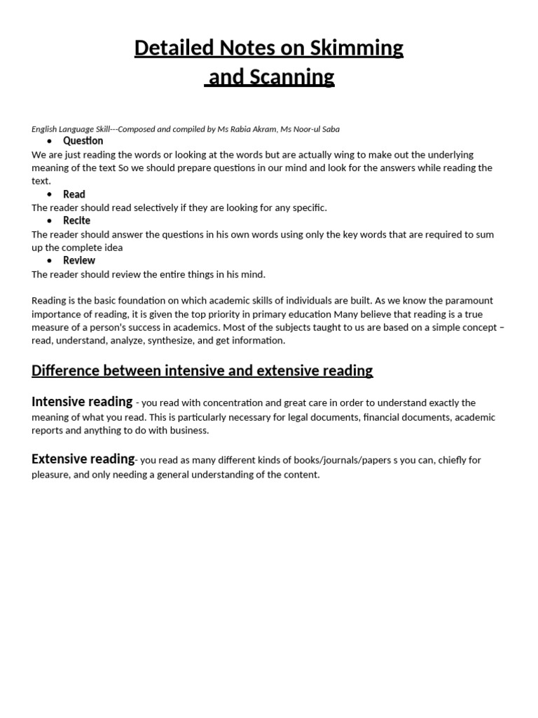 Skimming and Scanning Techniques | PDF | Speed Reading | Reading ...