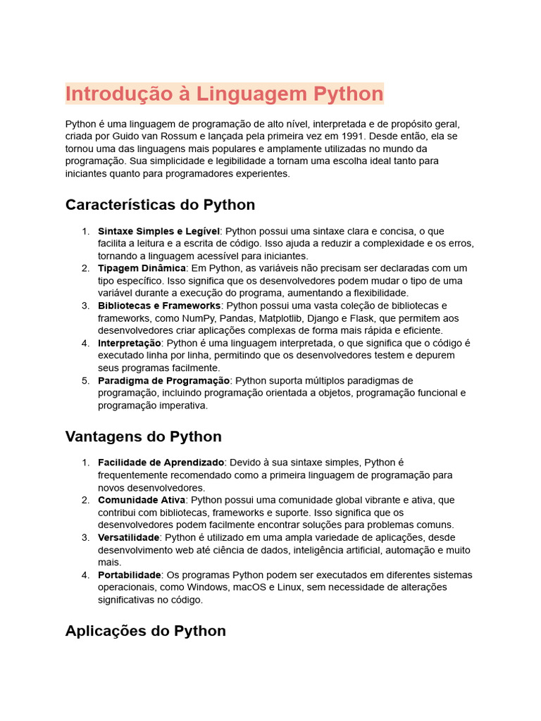 Introdução À Linguagem Python | PDF