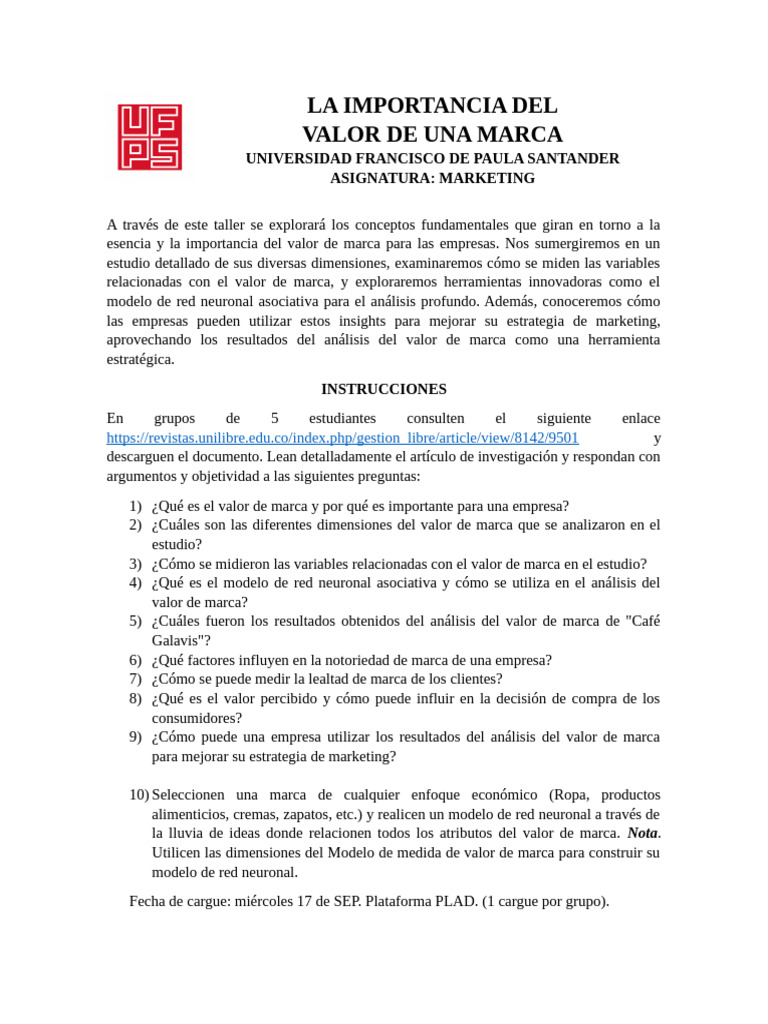 Taller. El Valor de Marca | PDF | Marca | Crecimiento personal y ...
