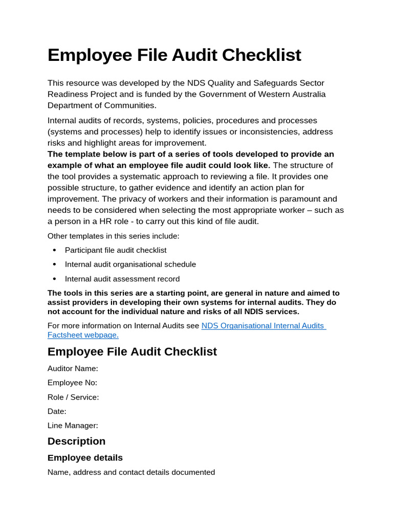 Employee File Audit Checklist Template | PDF | Audit | Internal Audit