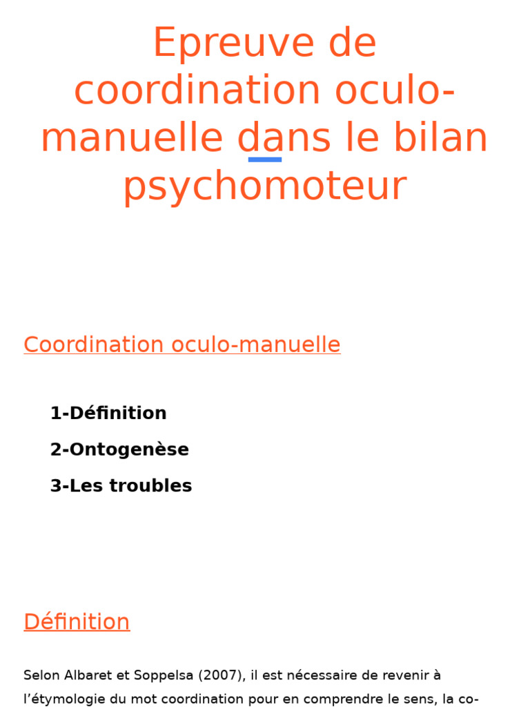 Coordination Oculo Manuelle | PDF