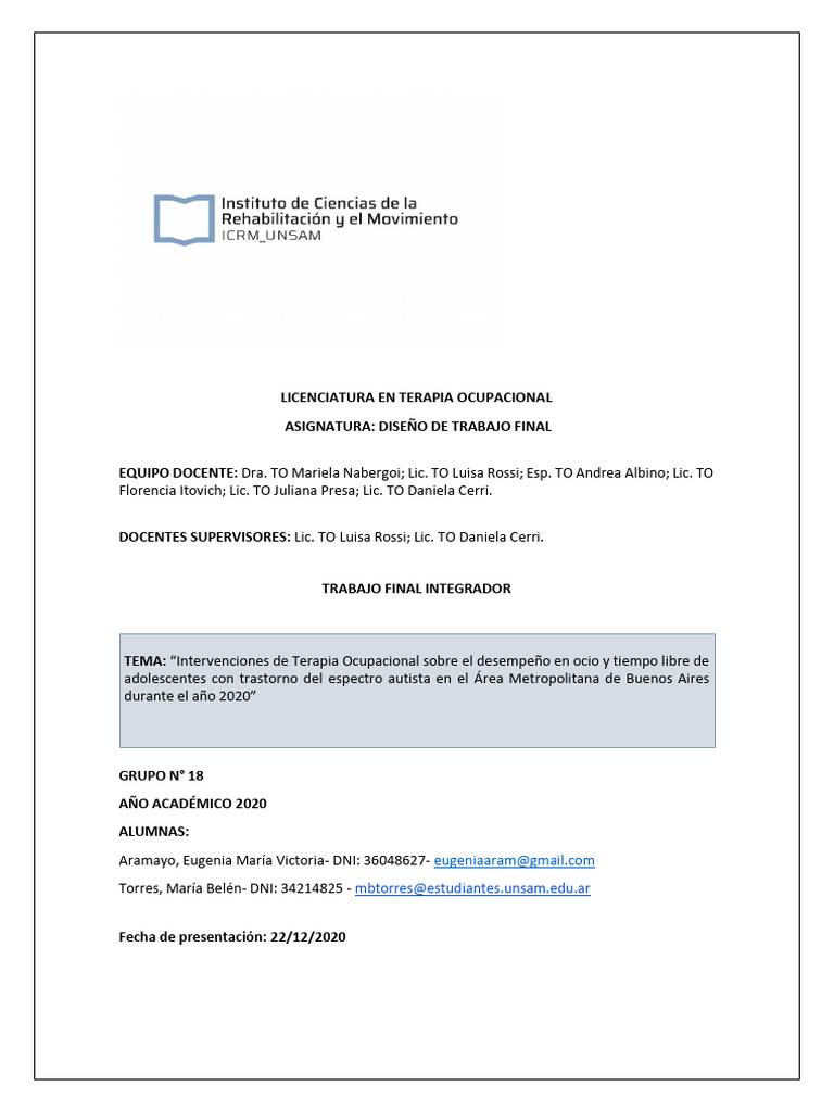 Modelo de Intervención en TEA Desde El Rol Del To | PDF