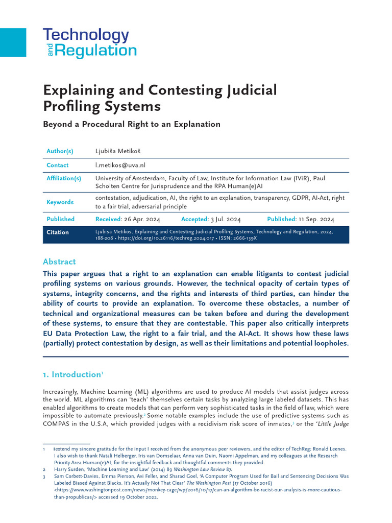 Explaining and Contesting Judicial Profiling Systems - 2024 | PDF