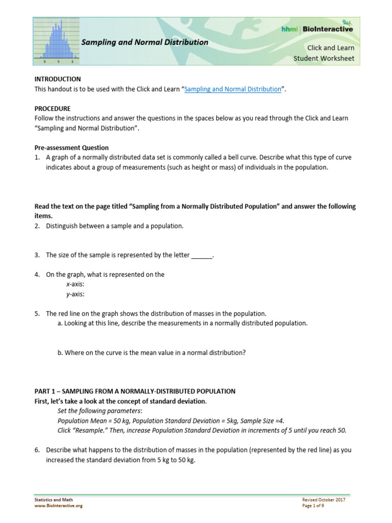 SamplingNormalDistribution StudentWS CL | PDF