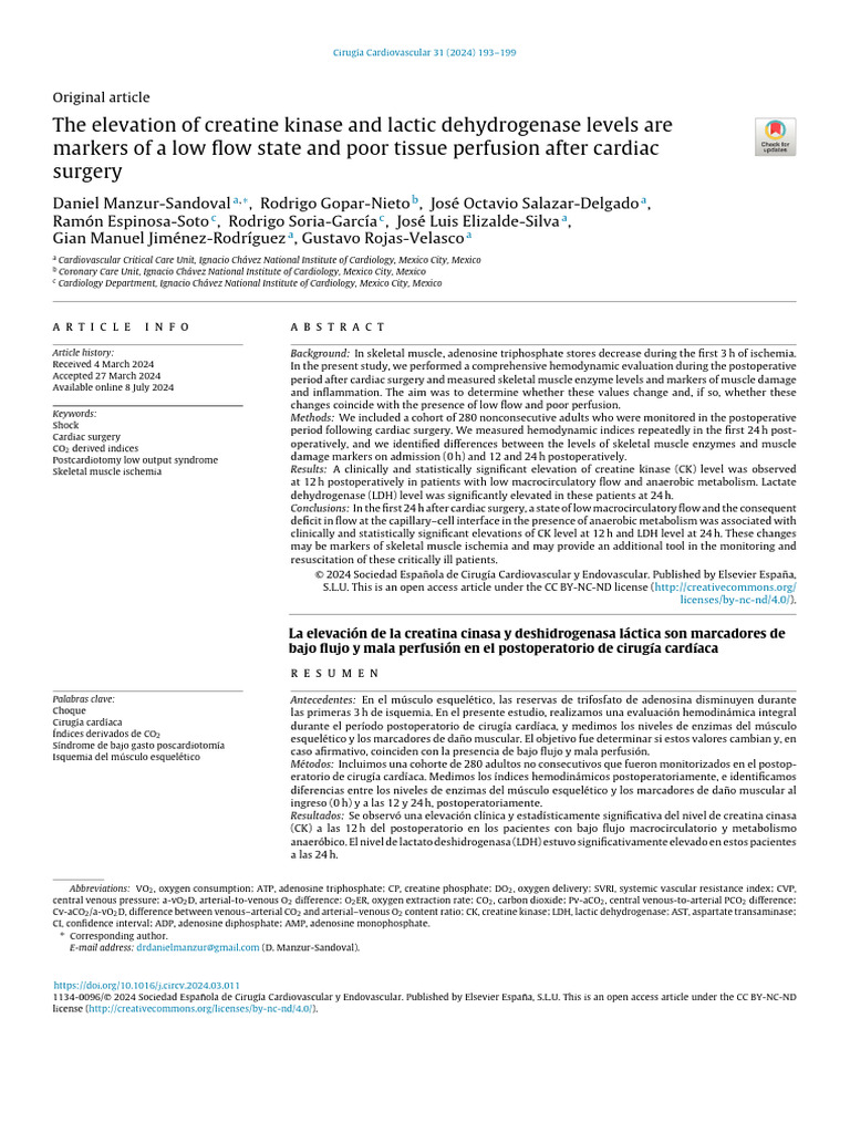 The Elevation of Creatine Kinase and Lactic Dehydrogenase Levels Are ...