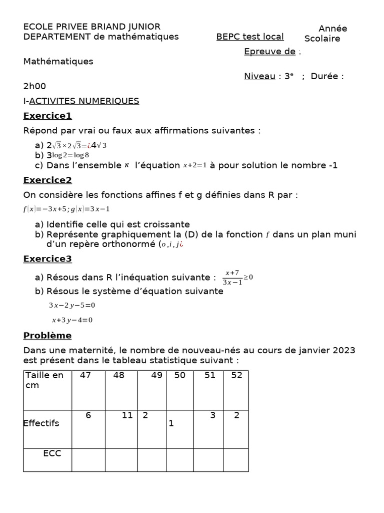 Test Local BEPC | PDF