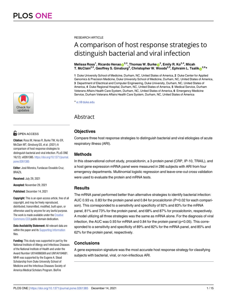 A Comparison of Host Response Strategies To Distinguish Bacterial and ...