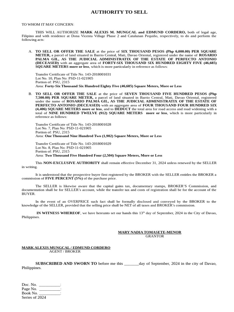 Authority To Sell | PDF