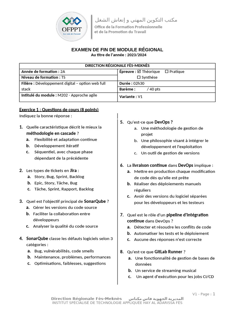 Examen Module Approche Agile 2023/2024 | PDF | Logiciel | Bug ...