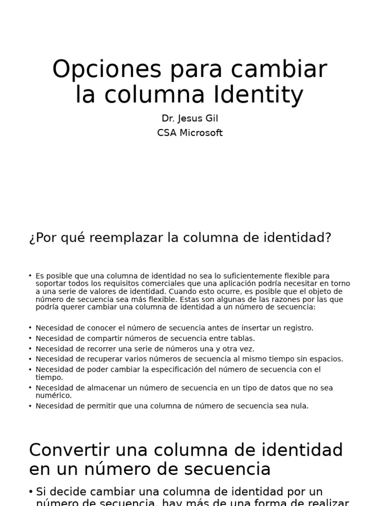 Opciones para Cambiar La Columna Identity | PDF