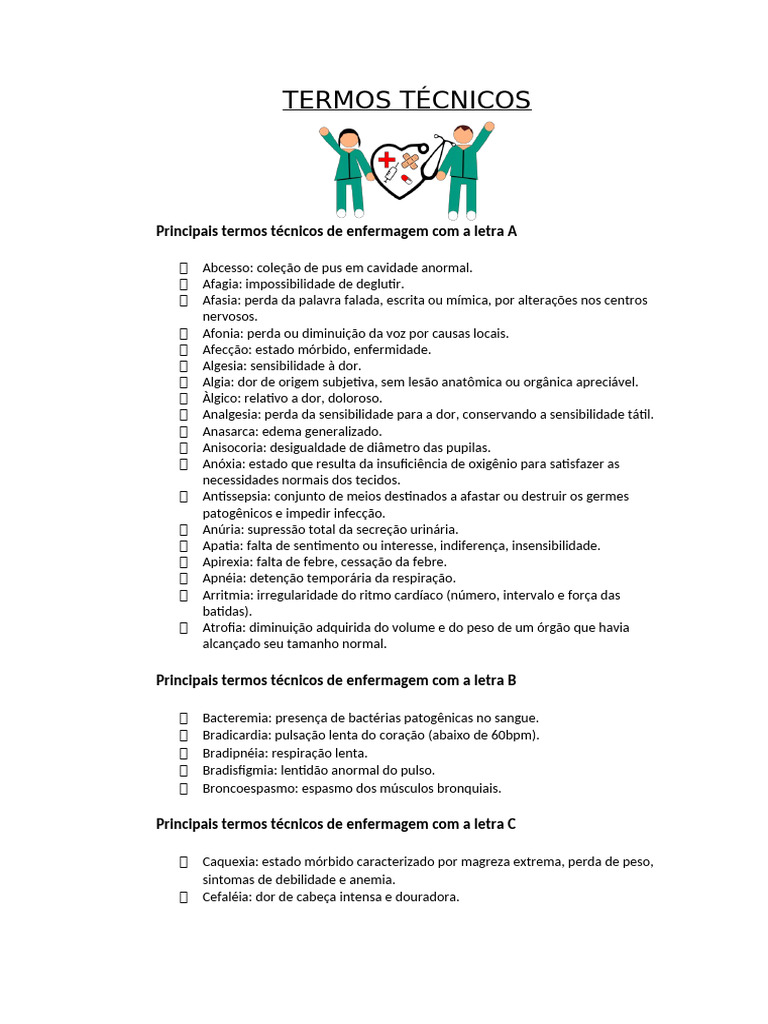 TERMOS TÉCNICOS Enfermagem | PDF