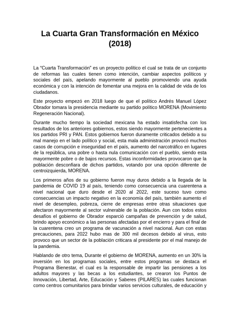 La Cuarta Gran Transformación en México | PDF