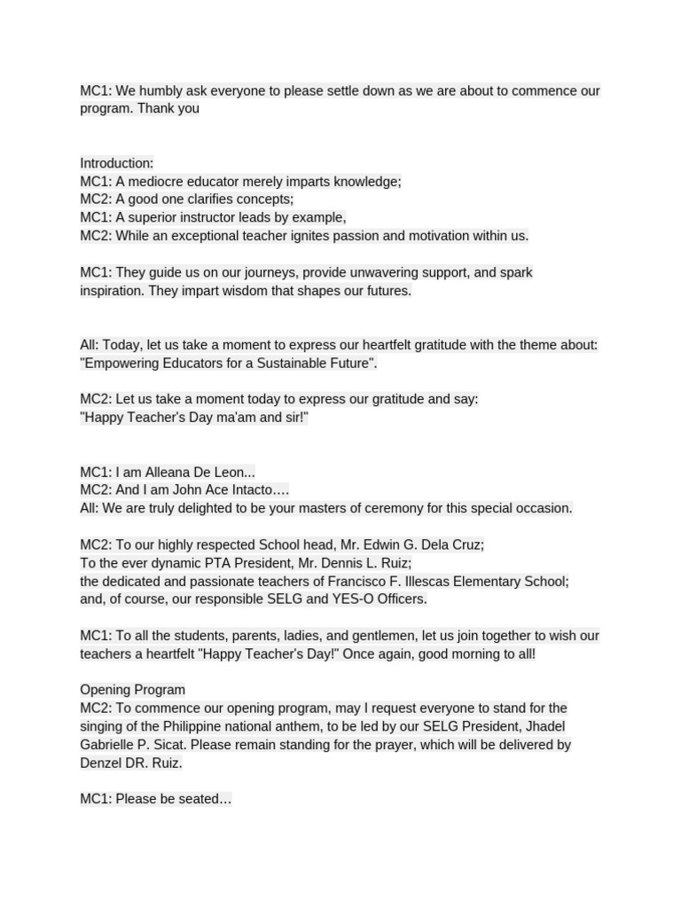 Script For Teachers Day | PDF