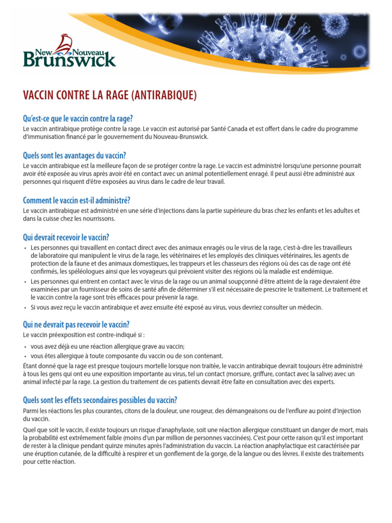 Vaccin Contre La Rage Fiche Information | PDF