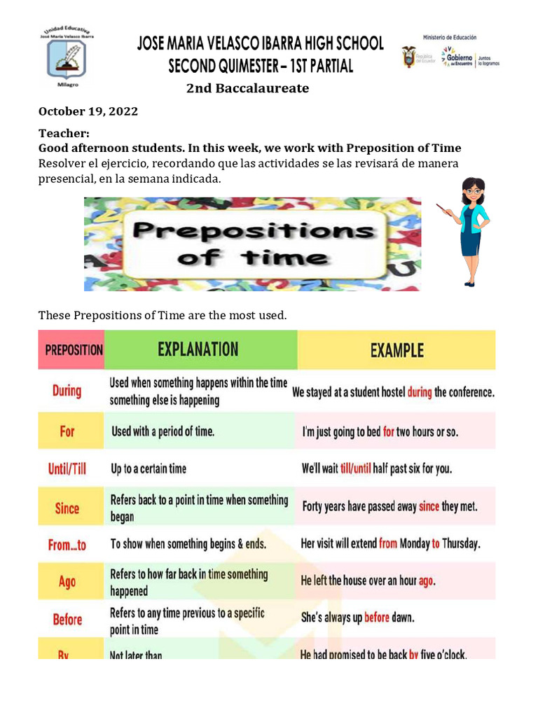 2bach Prepositions Of Time Pdf