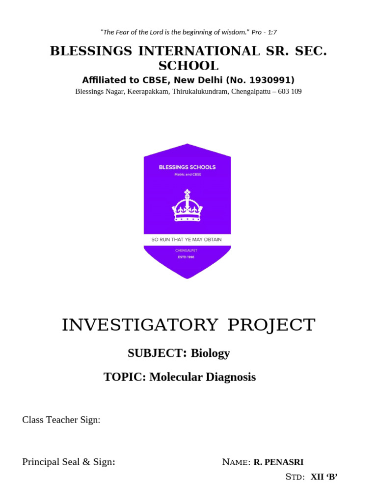Biology investigatory project molecular diagnosis pdf