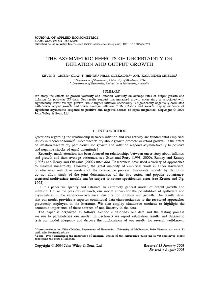 Lecture 2 The Asymmetric Effects of Uncertainty On Inflation and Output ...