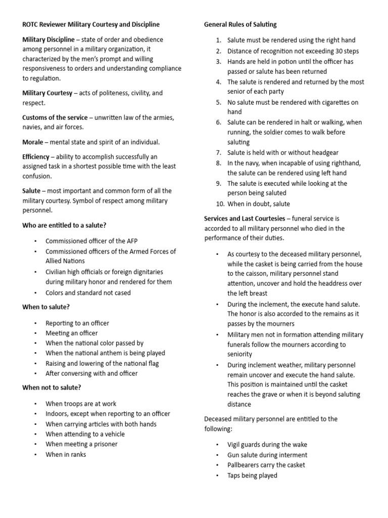 ROTC Military Courtesy and Discipline Guide | PDF | Military ...