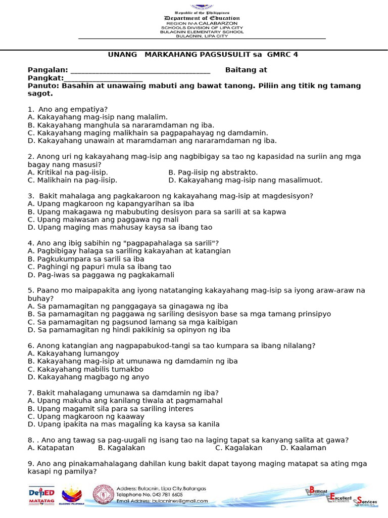 Q1 1st PERIODICAL TEST GMRC | PDF