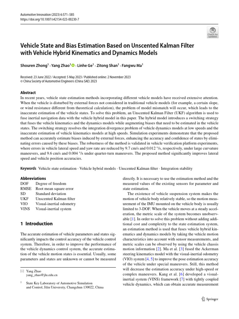Vehicle State and Bias Estimation Based On Unscented Kalman Filter With ...