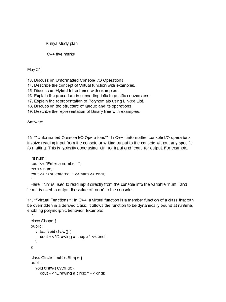 C++Five Marks | PDF