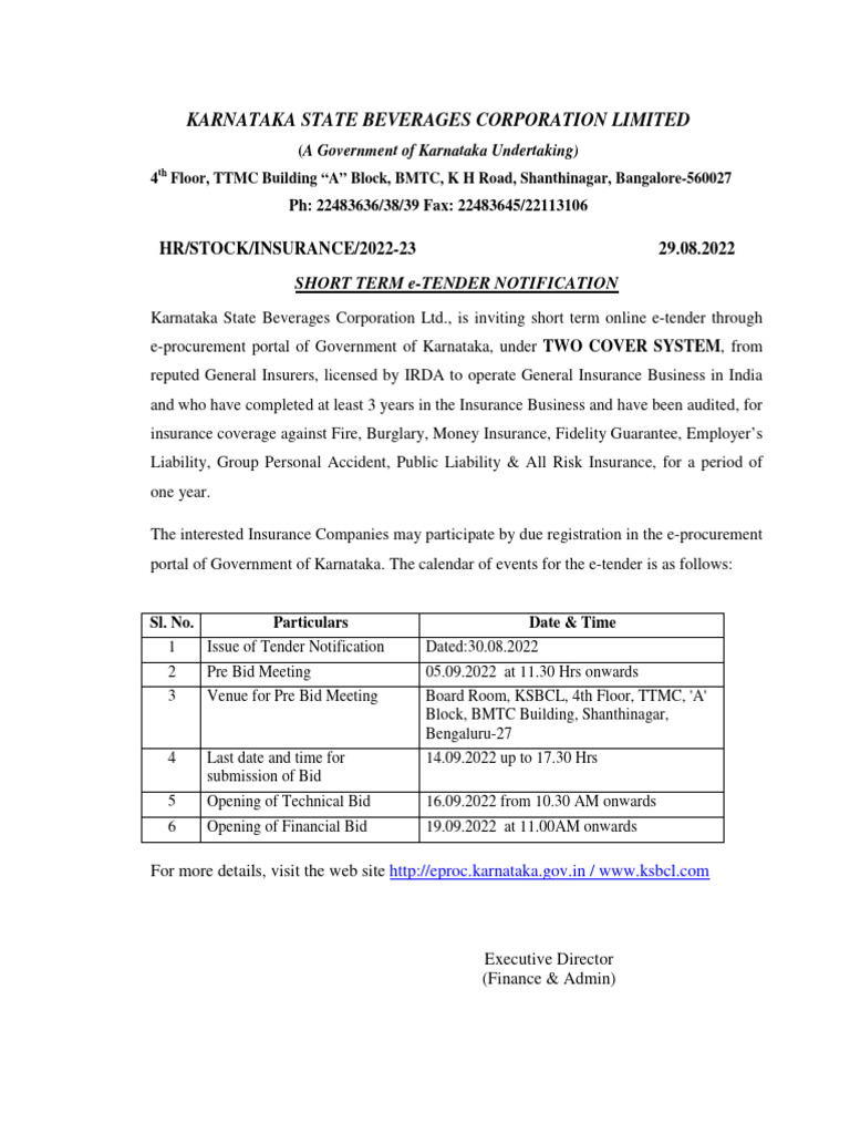 Insurance Tender 22-23 | PDF