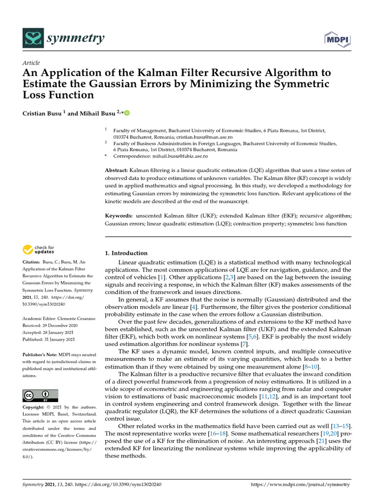 An Application of The Kalman Filter Recursive Algo | PDF