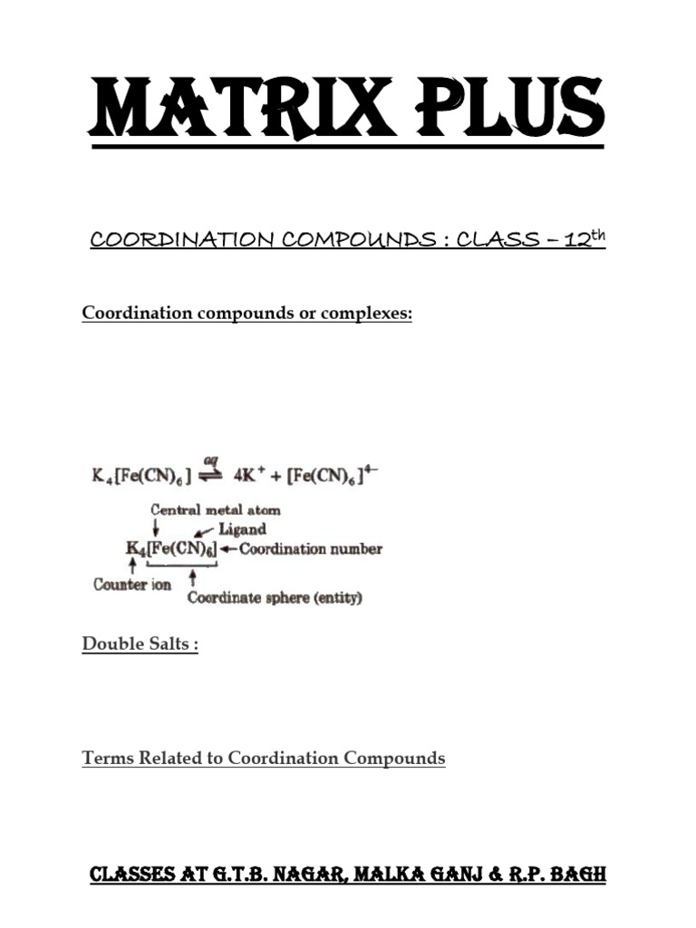 Notes of Coordination Compounds | PDF