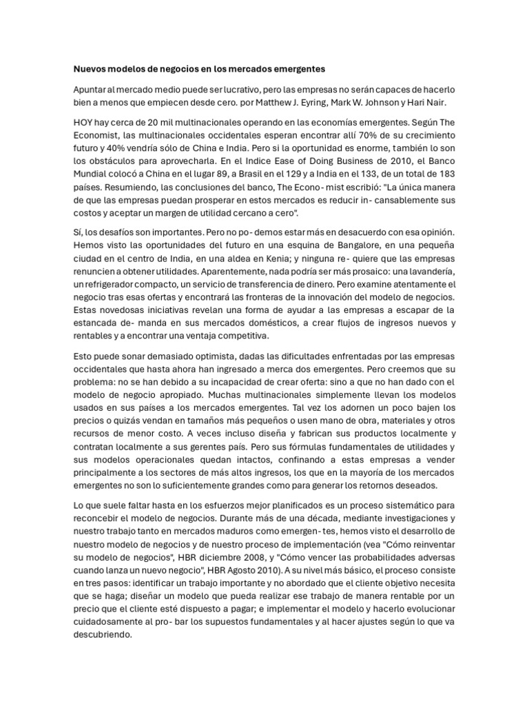 Nuevos Modelos de Negocios en Los Mercados Emergentes | PDF | Business ...