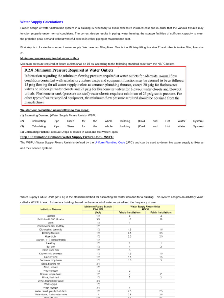 Water Supply Calculations | PDF