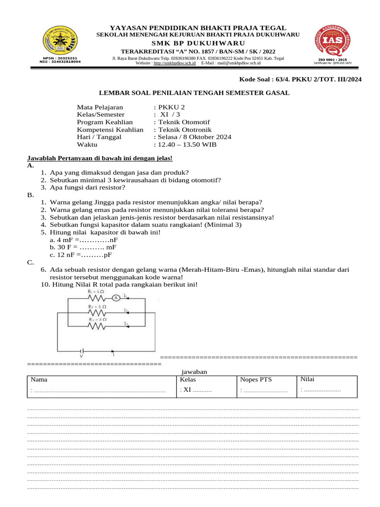 Soal PTS - Pkku - Xi Tot | PDF