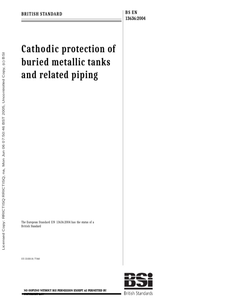 Bs en 13636 2004 Cathodic Protection of Burried Tanks and That Piping | PDF