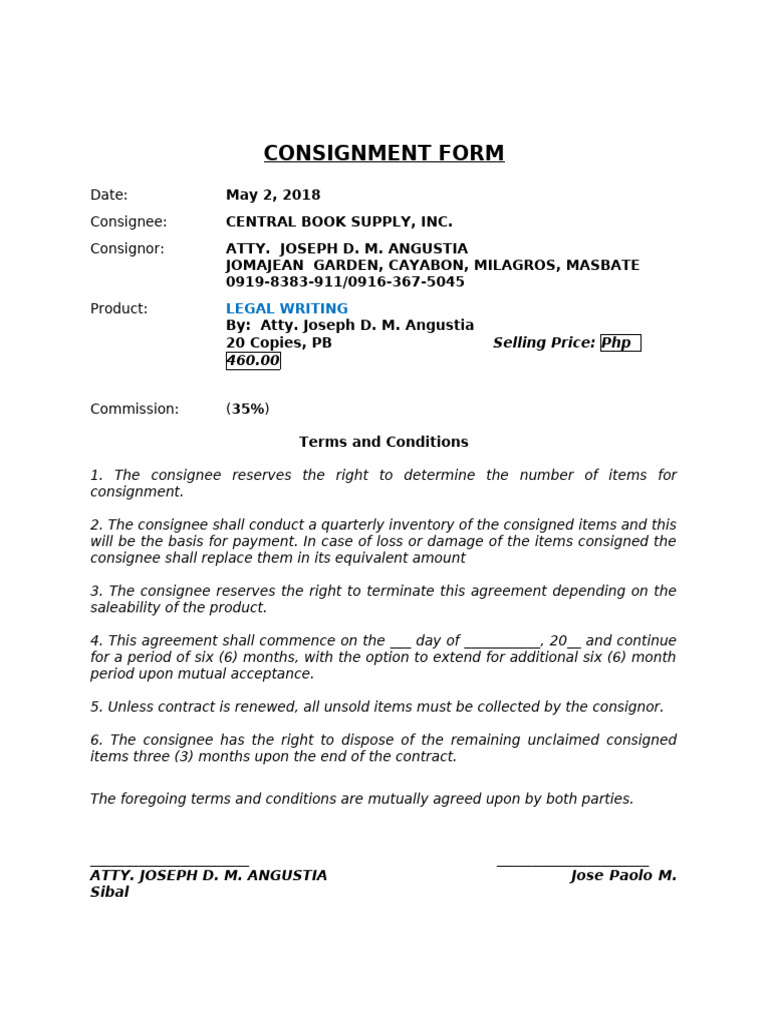 Consignment Form LG | PDF