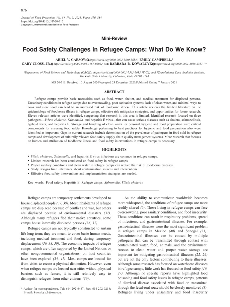 Food Safety Challenges in Refugee Camps | PDF