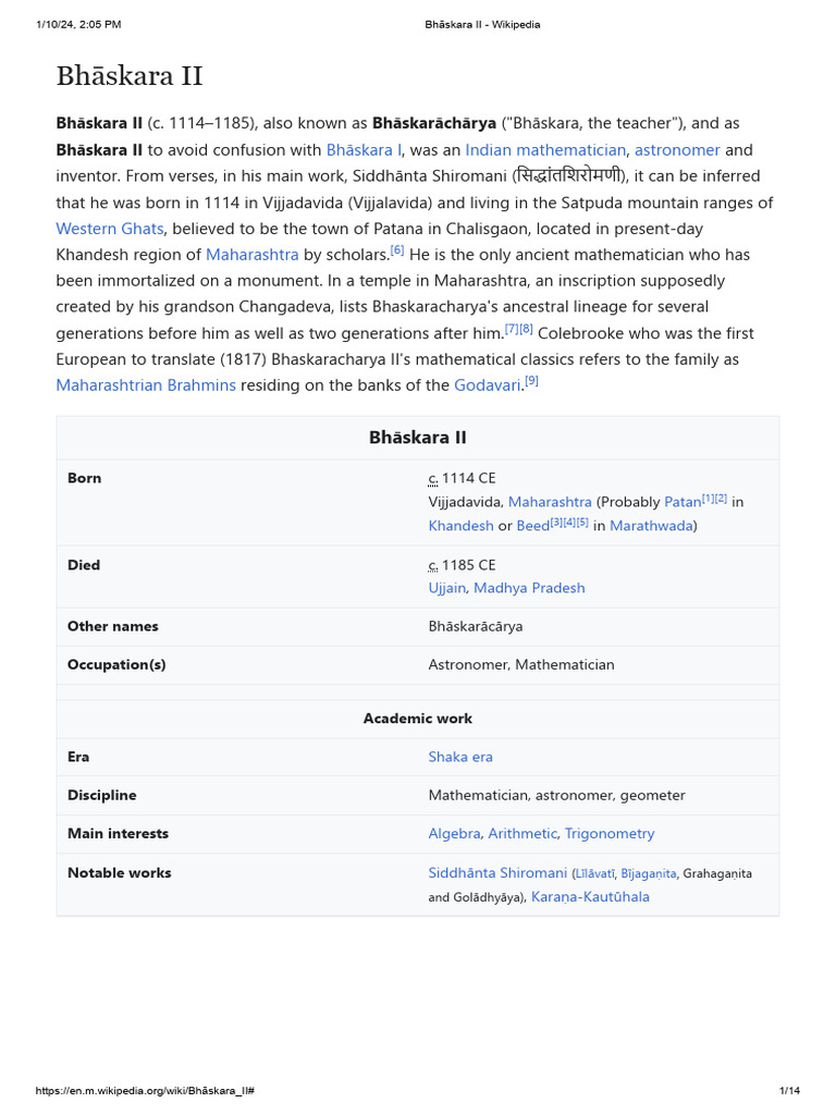 Bhāskara II - Wikipedia | PDF